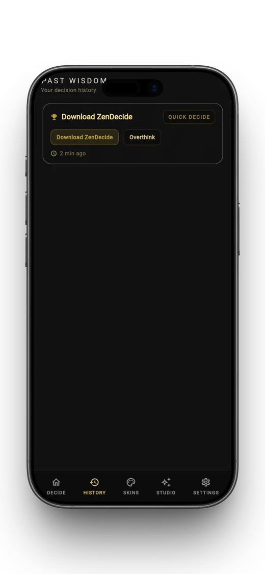 ZenDecide decision history screenshot