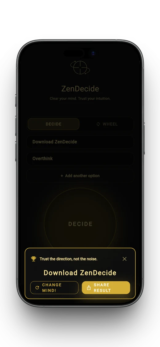 ZenDecide result popup screen