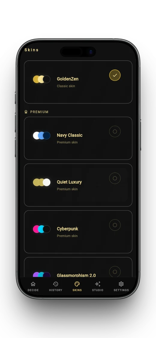 ZenDecide premium skins screenshot